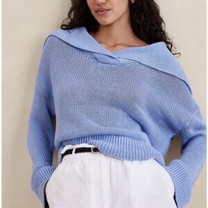 Banana Republic 2024 100% Linen Loose Knit Pullover Sailor Sweater Periwinkle